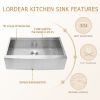 Lordear Farmhouse Kitchen Sink Apron Front Ledge Workstation Deep Single Bowl 16 Gauge Stainless Steel Sink